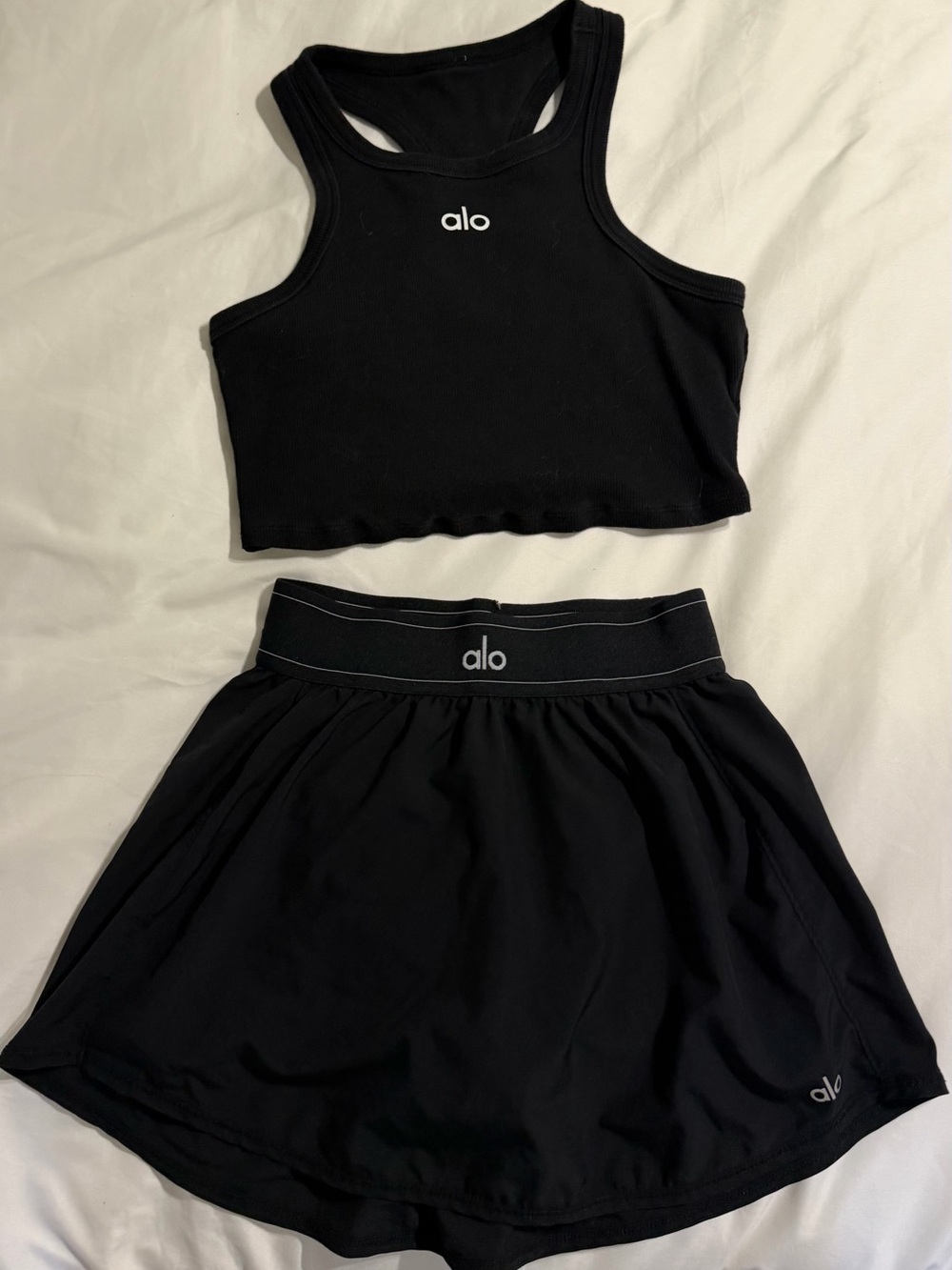 Alo Yoga Black Tank & Tennis Skirt Set